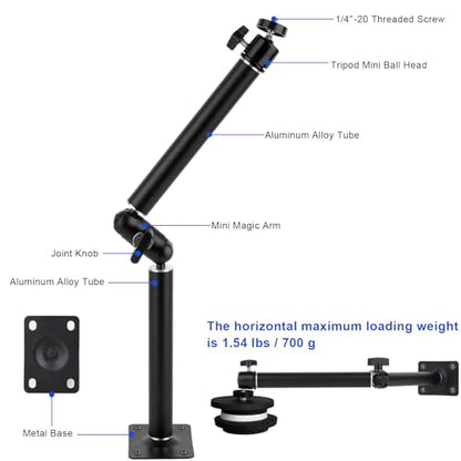 Mippko Articulating Wall Mount Camera Arm with 1/4 inch-20 Threaded Compatible with Digital/Security/Webcam/CCTV POV Camcorder/Video Light/Small Cameras,Adjustable Aluminium Alloy Arm