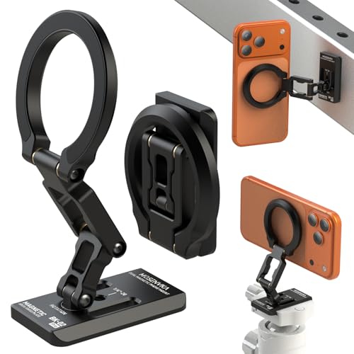 MOSENVKA Dual Magnetic Phone Holder Gym Magnetic Stand,Tripod Phone Mount (1/4'' Hole& ARCA-Swiss),Portable Phone Grip for iPhone 12/13/14/15/16/17-Desk/Car/Gym/Golf Cart/Airplane Use Stand (Black) - color: Black