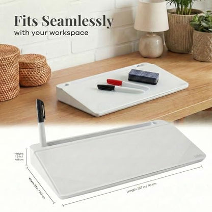 Birch Desktop Glass Whiteboard with Magnetic Weekly Calendar – Dry Erase Board, Keyboard Stand, Hidden Storage, Adjustable Dividers, 3 Markers & Eraser – Office, Home, School – Cloud - style: Cloud Gen2