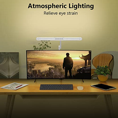 Micomlan Led Desk Lamp for Home Office, White Architect Desk Lamp with Clamp for Crafting, 24W Bright Rotatable Led Table Light Stepless Dimming Tempering Wide Computer Light with Atmosphere Lighting - color: White