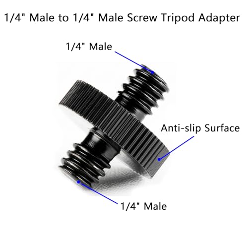 2 Pack Aluminum 1/4" Male to 1/4" Male Threaded Adapter for Camera Cage Mount, Double Sided Tripod Screw Thread for Light Stand Shoulder Rig Stud Mounting Accessories Anti-Rust - color: Black-2 pack
