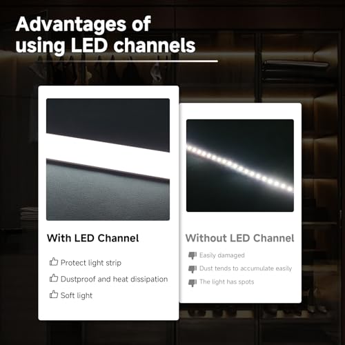 10-Pack 3.3ft/1m U-Shape LED Aluminum Channel with Black Cover, Black LED Strip Light Diffuser Track, Waterproof LED Profile for Under Cabinet, Stairs, Wardrobe, fits 12mm/0.5" Wide Strips - color: Black Aluminum + Black Cover, size: 3.3FT/10P/#048