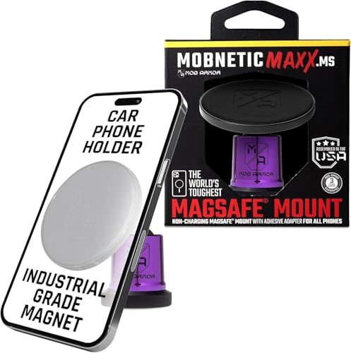 Mob Armor MobNetic Maxx MS - MagSafe Compatible Car Phone Mount w/ 90º Tilt, 360º Rotation & Durable Aluminum Build, Magnetic Holder for iPhone & Android Devices, USA Assembled - Purple Chrome - color: Purple Chrome