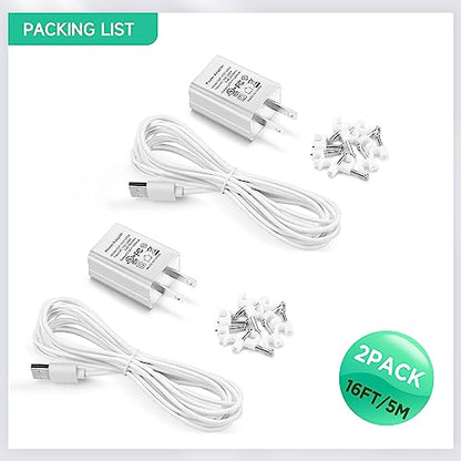 OLAIKE (2 Pack) 5m/16ft Charge Cable for Ring Stick Up Cam Battery/Plug-in & Ring Spotlight Cam Battery, Weatherproof Power Adapter Keep Charge Your Camera (No Camera), White - color: (16 ft/5 m, 2 Pack) White