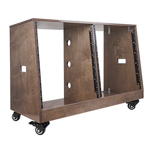 Sound Town DIY 2 x 12U Slanted Studio Rack with Solid Baltic Birch Plywood, Casters, weathered brown for Recording Room, Home Studio (SDRK-D12TB) - size: 2 x 12U, Weathered Brown