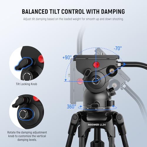 NEEWER LL34 78" Video Camera Tripod One Step Quick Release with Adjustable Damping Fluid Head, Heavy Duty Carbon Fiber Tripod with Dual Mode QR Plate, Max Load 22lb - style: LL34