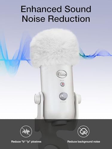SUNMON Blue Yeti Microphone Pop Filter, Mic Cover Furry Foam for Blue Yeti, Fifine AM8, HyperX SoloCast, Razer Seiren V3 Mini Microphones and Most Mic (White)