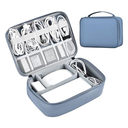Large Capacity Electronics Accessories Organizer Travel Case with Adjustable Divider Waterproof Leather Cord Shockproof Tech Organizer Bag(Gray&Blue, Single Layer) - color: Gray&Blue, size: Single Layer-Regular