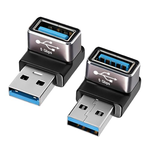 90 Degree USB 3.0 Adapter, Right Angle USB A Male to Female, 2-Pack on to go (OTG), 5Gbps Data Sync, Black, for PC, Laptop, Mouse, Keyboard