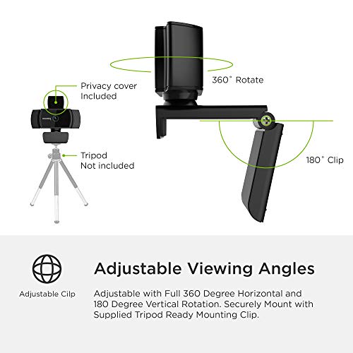 1080P Webcam with Microphone and Privacy Cover, Streaming Webcam Full HD, USB Mac/PC/Desktop/Laptop Web Camera for Remote Working/Learning, Compatible with Zoom/Skype/Facetime/Teams and More