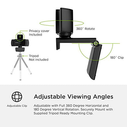 1080P Webcam with Microphone and Privacy Cover, Streaming Webcam Full HD, USB Mac/PC/Desktop/Laptop Web Camera for Remote Working/Learning, Compatible with Zoom/Skype/Facetime/Teams and More