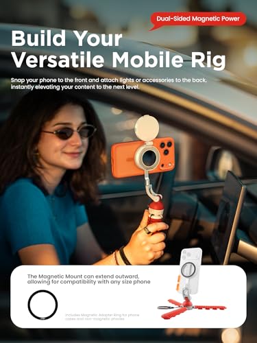 JOBY PodZilla™ SuctionTripod Magnetic Kit,Flexible Magnetic Tripod with Suction Legs, 360° Rotation & Dual-Angle Adjustment, Wrap-Anywhere Mount for iPhone Vlogging, Gym, Car, Outdoor & Travel(red) - color: Red