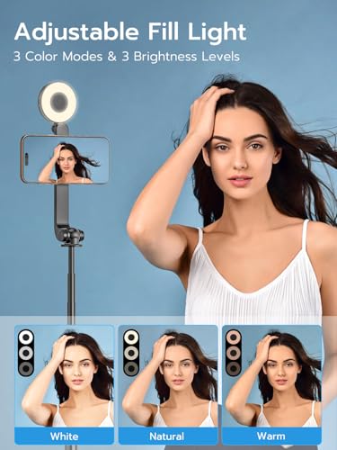 USKEYVISION Magnetic Selfie Stick Tripod with Light & Remote, Phone Tripod with Magnetic Holder for Magsafe, 360° Rotatable Cellphone Stand for iPhone/Android for Video Recording, Vlogging(SPT-02) - size: 49" Magnetic Selfie Stick with Light