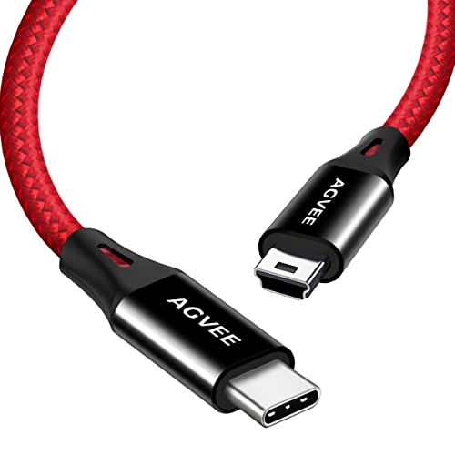 AGVEE 2 Pack 10ft USB-C to Mini USB Cable, Data Transfer Charging Cord | for Canon Nikon Camera, Garmin GPS, Blue Yeti Microphone, Ti-84 Calculator, Hero 3+, PS3 Controller - color: Red, size: 10ft+10ft