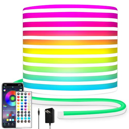 32.8ft LED Neon Lights with Remote and APP Control, IP65 Waterproof Flexible Neon Strip Lights 24V RGB LED Rope Lights for Bedroom,Living Room,DIY Decoration（with Snap &Screws） - size: 32.8FT