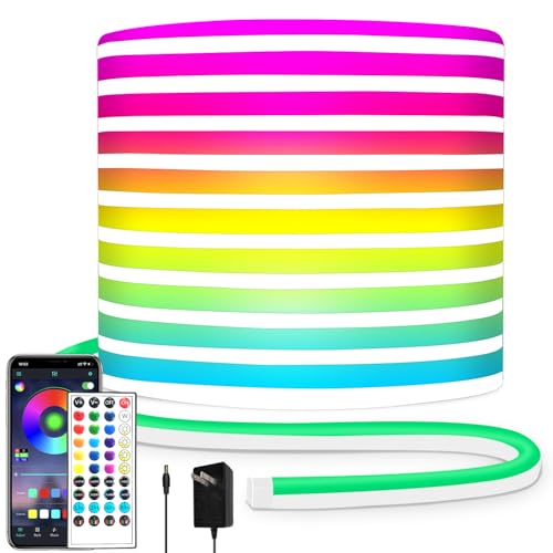 32.8ft LED Neon Lights with Remote and APP Control, IP65 Waterproof Flexible Neon Strip Lights 24V RGB LED Rope Lights for Bedroom,Living Room,DIY Decoration（with Snap &Screws） - size: 32.8FT