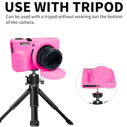 G7X Mark III Case, Soft Silicone Protective Case Cover for Canon Powershot G7X Mark III Digital Camera, Durable Camera Body Skin Protector with Removable Lens Cover - Rosy Pink - color: Rosy Pink