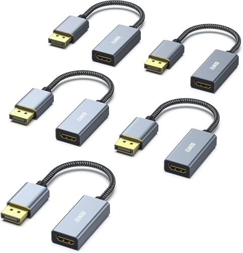 BENFEI 5 Pack 4K DisplayPort to HDMI Adapter Cable, (2K 60Hz, 1080p 120Hz) Uni-Directional Display Port to HDMI Monitor Converter Compatible for HP, Dell, GPU, AMD, NVIDIA, More. Male to Female - color: Grey, style: 4K 30Hz-5 Pack