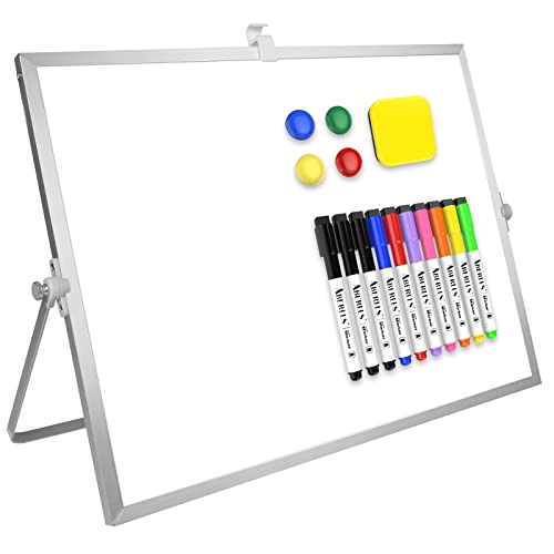 Dry Erase White Board, 16inX12in Large Magnetic Desktop Whiteboard with Stand, 10 Markers, 4 Magnets, 1 Eraser, Portable Double-Sided White Board Easel for Memo to Do List Desk Office - color: White