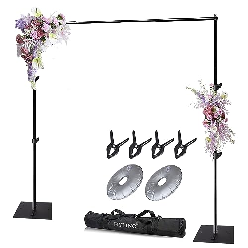 HYJ-INC Pipe and Drape Photography Backdrop Stand Kit Adjustable Photo Background Stand 10ft x 6.5ft with Metal Base for Parties Weddings Birthday Party Events Photo Booth