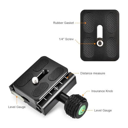 UTEBIT 50mm Arca Swiss Quick Release Plate, with 3/8"&1/4" Screw, Black | Aluminum QR Clamp Adapter Set, Built-in Bubble Level Compatible with Manfrotto DSLR Camera Tripod Ball Head Monopod