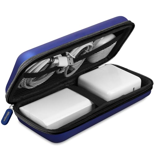iMangoo Travel Essential Electronics Organizer Pouch Charger Case, Shockproof Dual Zipper Power Bank Cables Tech Accessories Purse, Men & Women Travel Must Have Storage Bag, 8.5x4.5x2 inch Dark Blue - color: Blue, size: Large