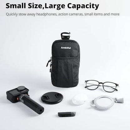 AMBITFUL Compact Sports Camera Bag, Shoulder Strap Storage Case, 3.94 x 1.57 x 7.09 inches, Compatible with Phones, Compact Cameras, Power Banks, Headphones, Black (Hang U1) (White) - color: White