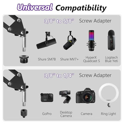 Adjustable Mic Boom Arm with Extendable Height Rod, Premium Microphone Stand for HyperX QuadCast, Shure MV7, Blue Yeti, Perfect for Podcasts, Streaming, Gaming, Recording