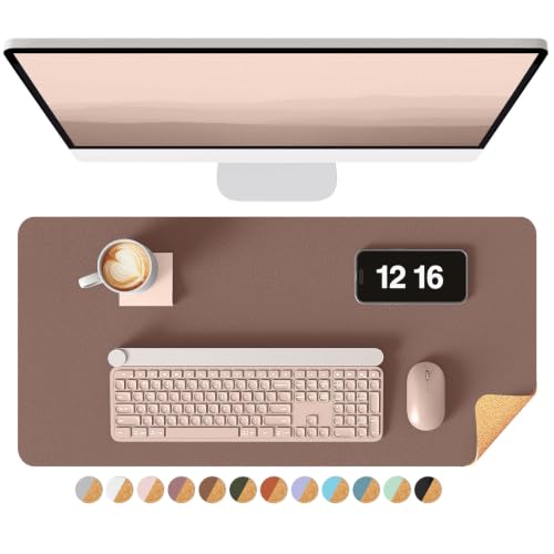 YSAGi Double-Sided Desk Pad, 23.6"x13.7"Leather Desk Mat, Eco Cork Desk Pad Protector,Large Mouse Pad,Waterproof Desk Blotter for Office/Home(Chocolate) - color: Chocolate, size: 23.6"x13.7"