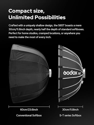 Godox Softbox Godox S65T 65cm/25.6in Quick Release Umbrella Softbox, Bowens Mount with Removable Front and Inner Diffusers for Photography, Live Streaming and Travel