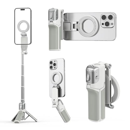 AMAZEAR Phone Camera Grip with Selfie Stick Tripod, Cellphone Accessories with Detachable Wireless Shutter Button for iPhone 16 17 Pro Max, Comfort Ergonomic Smartphone Handle Holder, White - color: White