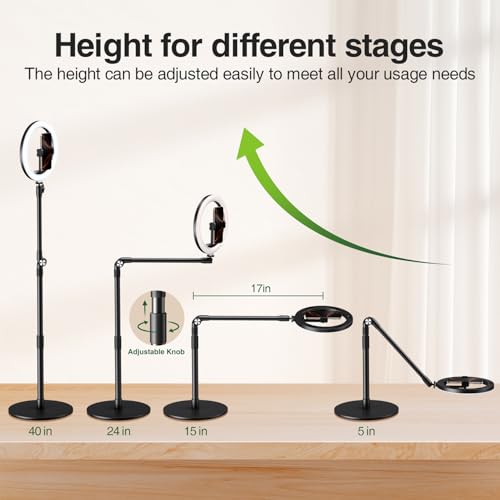 elitehood Overhead Phone Mount with Light for Video Recording, Adjustable Desk Ring Light with Stand and Phone Holder, Heavy Duty Overhead Camera Mount Tripod for iPhone Cooking Video, Filming Meeting - style: Desk Stand with Light