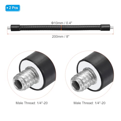 PATIKIL 8" Gooseneck, 2 Pcs 1/4"-20 Male to Male Thread Metal Universal Hose Flexible Arm Gooseneck Tube Extension Holder for Action Camera, Phone, Microphone, Black - size: 8"