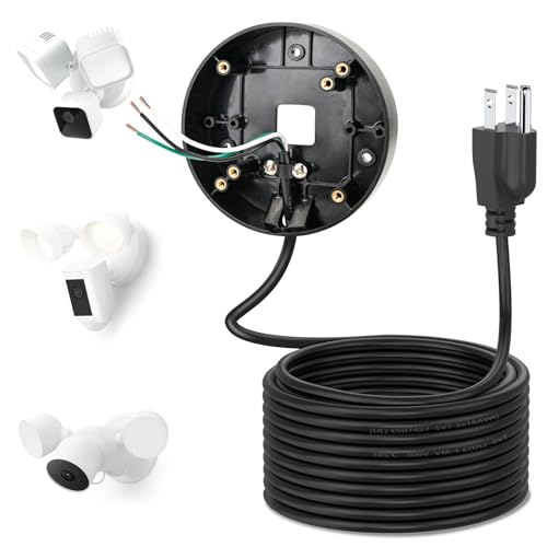 Power Cable and Plug-in Mount for Floodlight Cams Compatible with Floodlight Cam Wired Pro/Plus, Blink Wired Floodlight Camera, Electrical Box with 20ft Weatherproof Cable (2in1 Mount and Cord Set) - color: Black, size: 20ft
