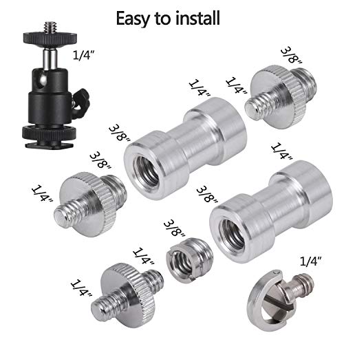 Camera Screw Adapter, KWOKWEI 19pcs 1/4 Inch and 3/8 Inch Converter Female Male Threaded Screws Mount Set, Metal Thread Adapter Converter 360°Camera Ball Head for Monopod, Ball Head - style: B-19Pack