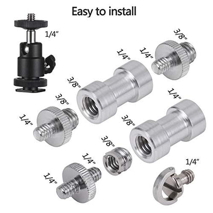 Camera Screw Adapter, KWOKWEI 19pcs 1/4 Inch and 3/8 Inch Converter Female Male Threaded Screws Mount Set, Metal Thread Adapter Converter 360°Camera Ball Head for Monopod, Ball Head - style: B-19Pack