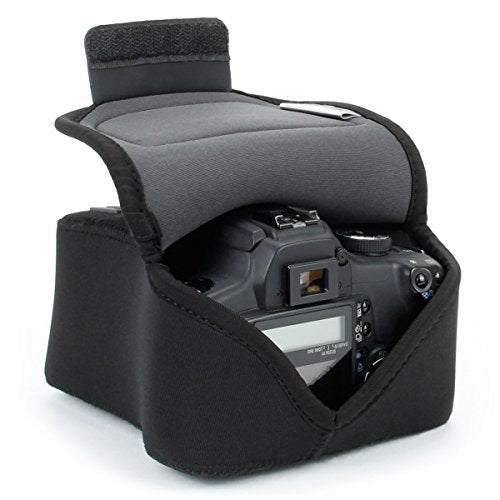USA Gear Camera Sleeve (Medium) for Compact SLRs Compatible with Canon EOS R100 Nikon Z30 Sony ZV-E10, and more - Padded Neoprene DSLR Case with Zipper Accessory Pocket & Belt Loop (Black) - color: Black, size: Compact SLR
