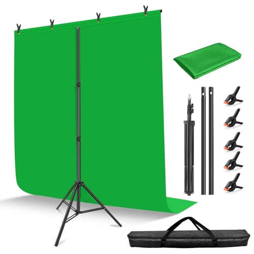 Hemmotop Green Screen Stand 7x5 ft(HxW) with 6.5x5 ft Backdrop Kit | Chromakey, for Streaming, Gaming, Zoom, Video Recording, Metal and Ployester, with 5 Clips and Carrying Case, Portable - color: Green, size: 7x5ft