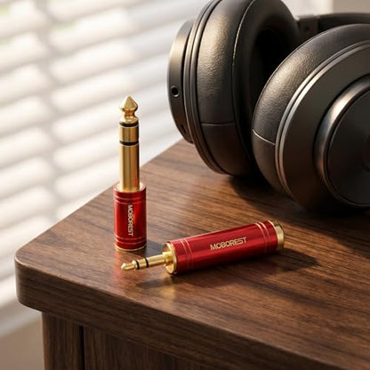 MOBOREST 3.5mm to 1/4 (6.35mm) Adapter, 1/8 Inch to 1/4 Inch Stereo Headphone Adapter, Can be Used Conversion Headphone adapte, amp adapte, RED 2PCS - color: RED