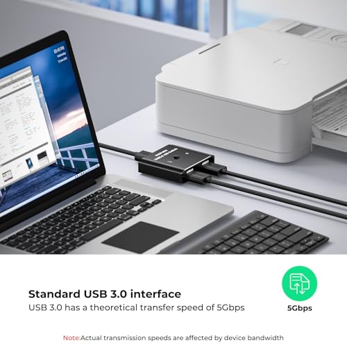 USB 3.0 Switch 2 in 1 Out / 1 in 2 Out Bi-Directional,USB Switcher 2 Computers Share Printer Keyboard Mouse Scanner,Printer Splitter for 2 Computers with 2 USB3.0 Cables (USB3.0)