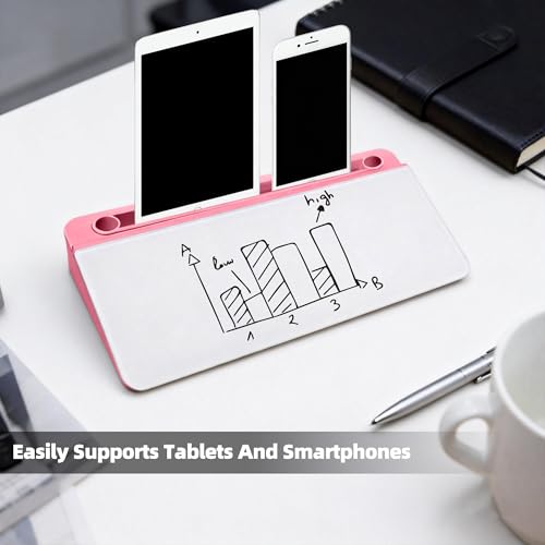 Desktop Whiteboard, Glass Dry Erase Board, Desk Board Buddy,Computer Keyboard Stand,Desk Whiteboard Organizer for Home,Office,School Supplies (Pink) - color: Pink