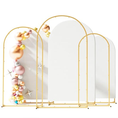 Toolterritary Set of 3 Metal Arch Backdrop Stand with Cover Set, (7.2FT, 6.6FT, 6FT Wedding Arch and Cover Set), Backdrop Arch for Party, Baby Shower, Birthday, and Graduation Ceremony - color: White, size: 7.2ft+6.6ft+6ft
