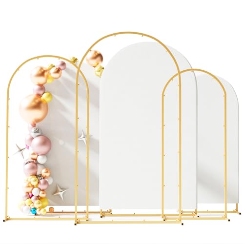 Toolterritary Set of 3 Metal Arch Backdrop Stand with Cover Set, (7.2FT, 6.6FT, 6FT Wedding Arch and Cover Set), Backdrop Arch for Party, Baby Shower, Birthday, and Graduation Ceremony - color: White, size: 7.2ft+6.6ft+6ft