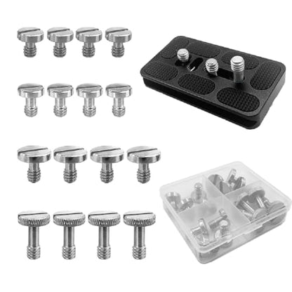 16PCS Camera Screw Set 4 Sizes Stainless Steel 1/4"-20 Slotted Camera Screw Kit Quick Release Plate Mount Screw Tripod Monopod Screw