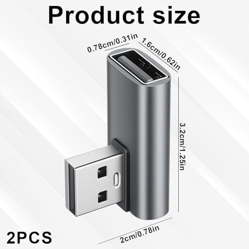 Xthrotsenk 2PCS USB 90 Degree Adapter USB Right Angle Adapter Right Angle USB-A Male to Female Converter 90 Degree USB-Extender for Laptop, Power Bank, Charger, Phone, Pad, Pc (Gray)