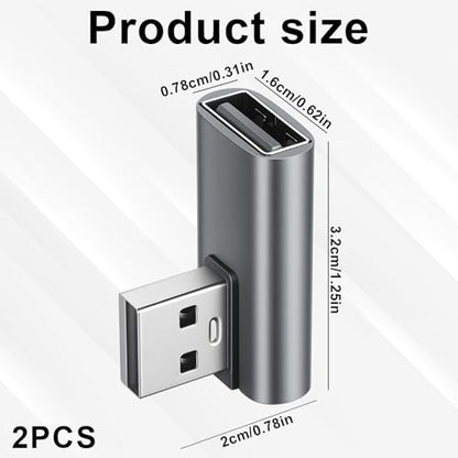 Xthrotsenk 2PCS USB 90 Degree Adapter USB Right Angle Adapter Right Angle USB-A Male to Female Converter 90 Degree USB-Extender for Laptop, Power Bank, Charger, Phone, Pad, Pc (Gray)