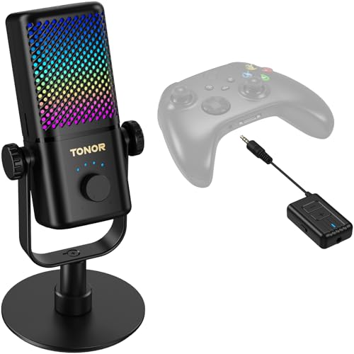 TONOR Gaming Microphone Compatible with Xbox, RGB Condenser Streaming Mic, Low Noise, Gain Control, One Tap Mute, Compatible with Capture Card, 200 cm/78inch Cable, Desktop Stand, Black, TCX3 Flow - color: Black, style: Microphone with Wireless Receiver