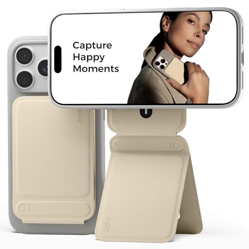 MOFT Phone Tripod Stand Selfie Stick for iPhone, Multi-Angles iPhone Stand, Lightweight & Portable Phone Holder, Strong Magnets, MOVAS Vegan Leather, Earthen Beige (Without Card Slot) - color: Earthen Beige x Without Card Slot, size: Without Card Slot - F