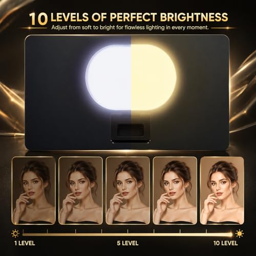 Clip On Selfie Light for Phone & Laptop, 60 LED Portable Selfie Light, Rechargeable 2000mAh Ring Light with 3 Modes 10 Brightness for Zoom, TikTok, Webcam, Makeup & Video Recording, Studio Lighting