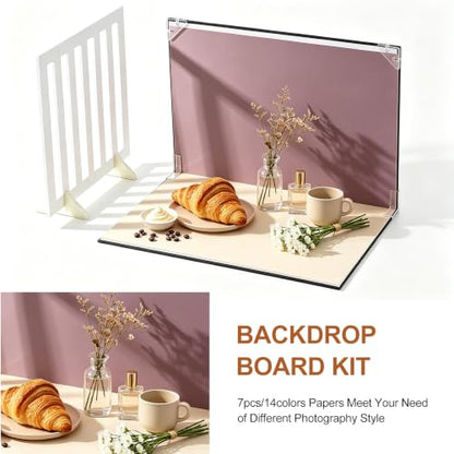 7pcs Double-Sided Photo Backdrop Board Kit, 16x11.5in PVC Flat Lay Background Paper, 14 Patterns, with 2pcs 11x11in Window Shadow Panes for Product, Food, Jewelry Photography - color: Shadow